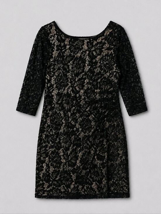 Scarlett Dresses & Skirts - Scarlett Black Lace Dress with Nude Lining — Long Sleeve Size 10
